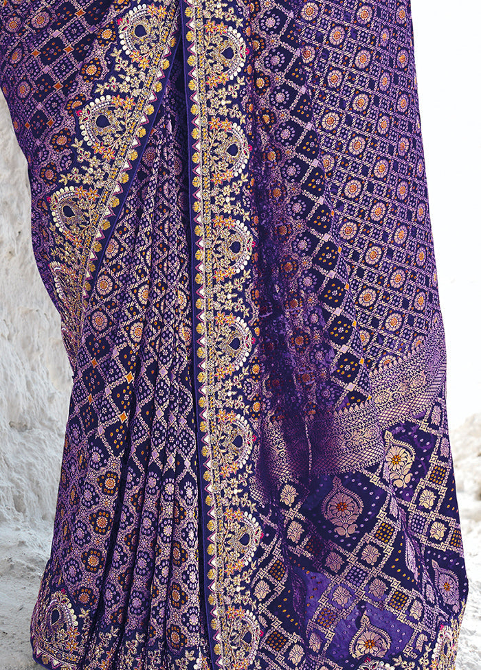 Purple Pure Georgette Saree With Blouse Piece Clearance Geniue Stockist