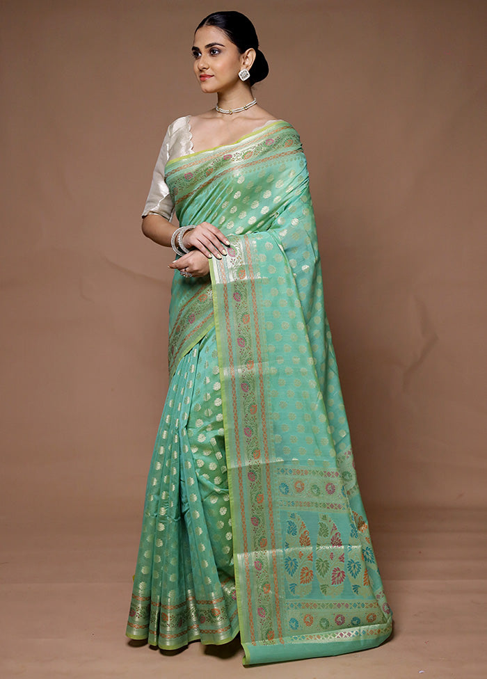 Green Kora Silk Saree With Blouse Piece Sast Cheap Pice