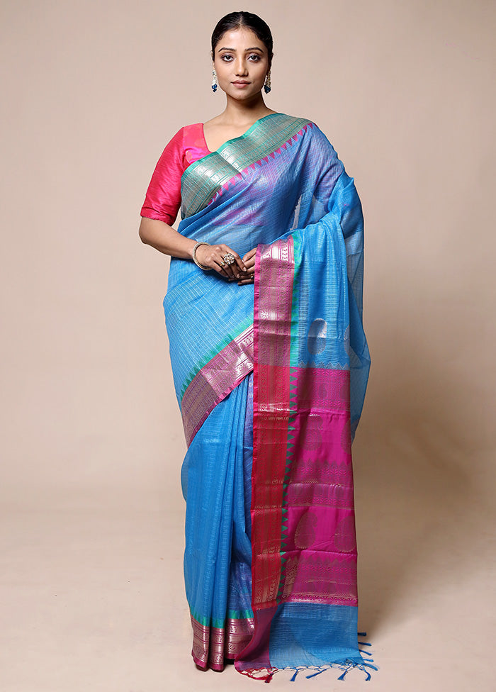 Blue Kota Cotton Saree With Blouse Piece Cheap Pice Buy Discount