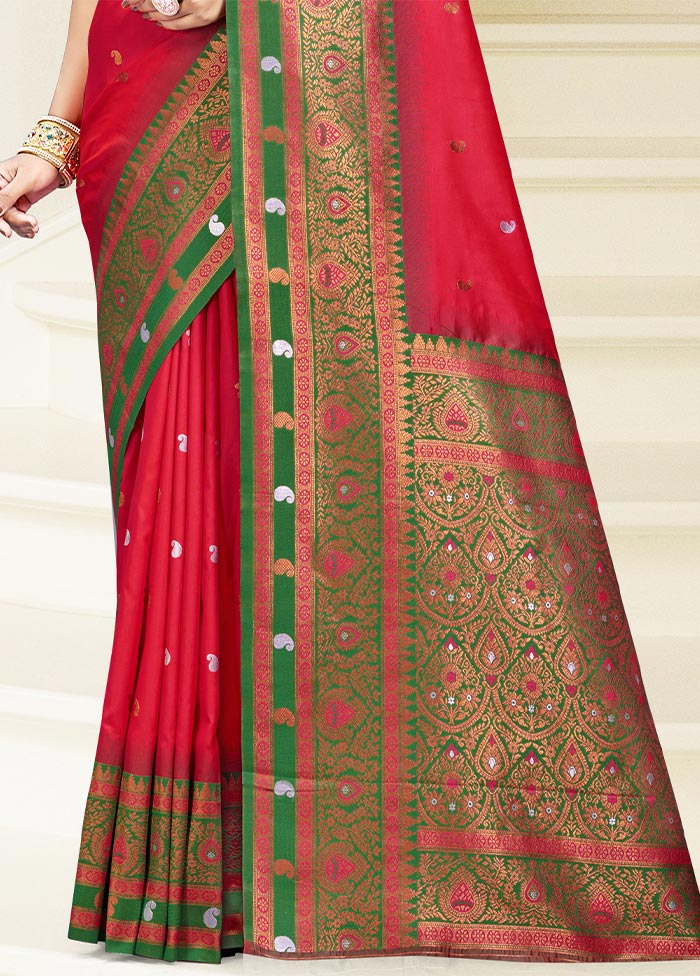 Dark Pink Dupion Silk Saree With Blouse Piece Pices Cheap Online