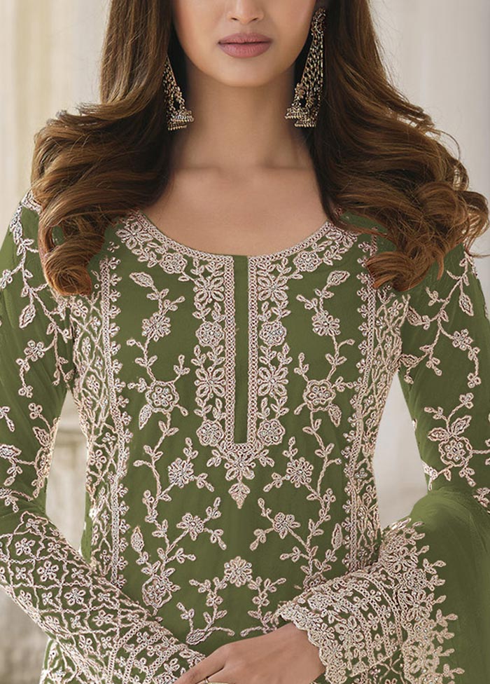 3 Pc Green Semi Stitched Net Suit Set Big Sale Cheap Online