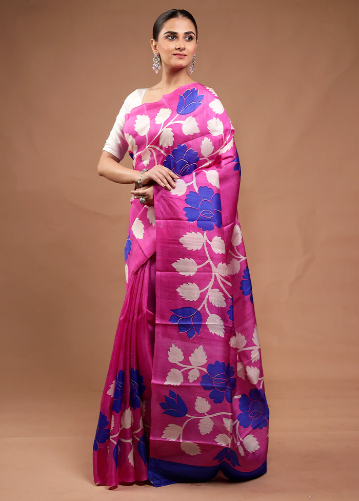 Pink Printed Pure Silk Saree Without Blouse Piece Online