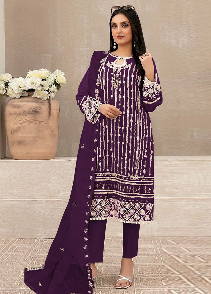 3 Pc Purple Semi Stitched Georgette Suit Set Quality Free Shipping Outlet