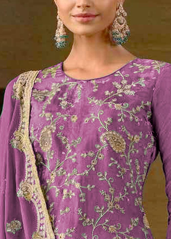 3 Pc Pink Semi Stitched Silk Suit Set Many Kinds Of Cheap Pice