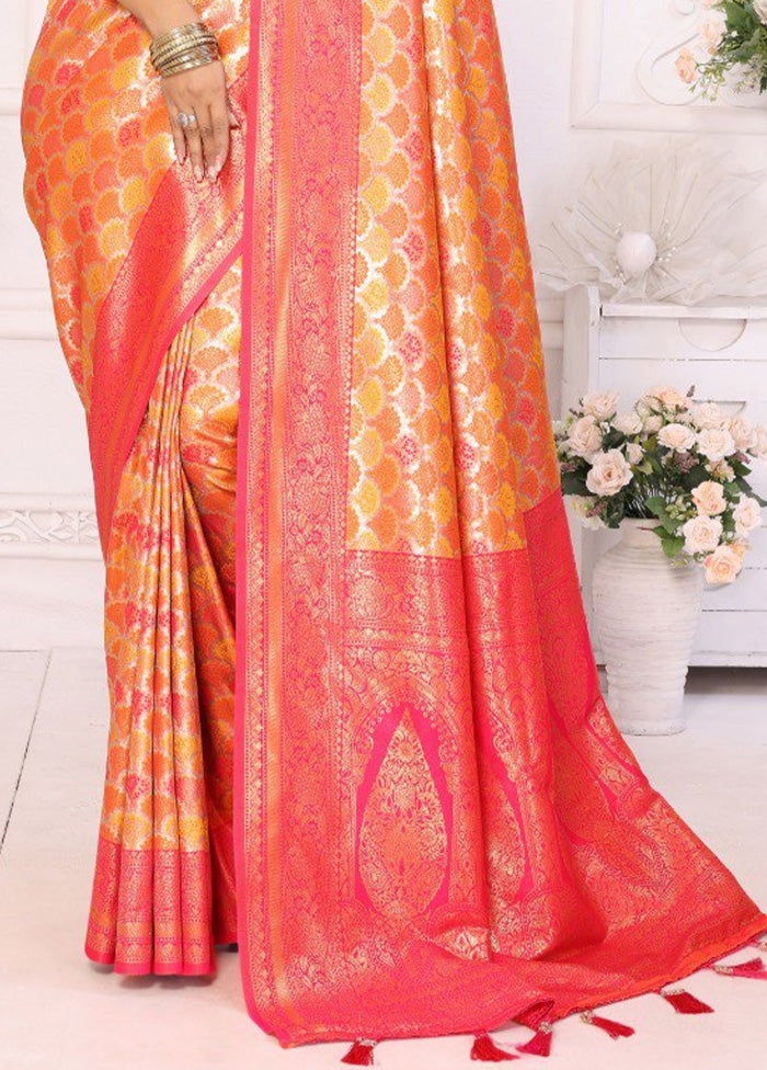 Yellow Banarasi Silk Saree With Blouse Piece Discounts