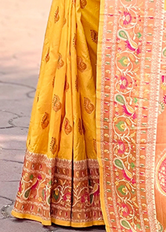 Yellow Dupion Silk Saree With Blouse Piece Get To Buy For Sale