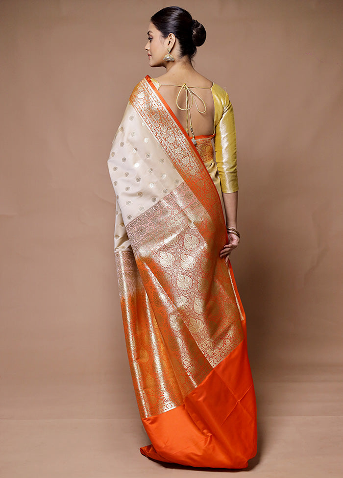 Cream Banarasi Silk Saree With Blouse Piece 2025 New Cheap Online