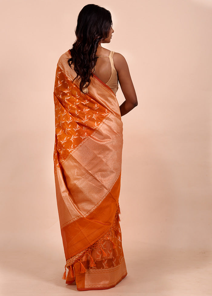 Orange Kora Silk Saree With Blouse Piece Sast