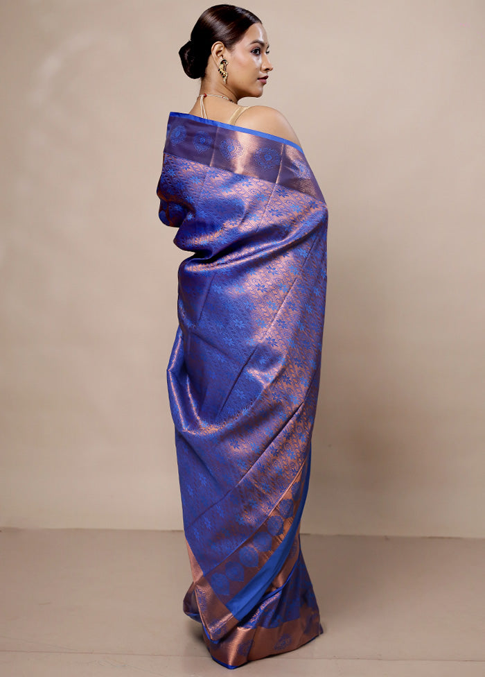 Blue Kanjivaram Silk Saree With Blouse Piece From China