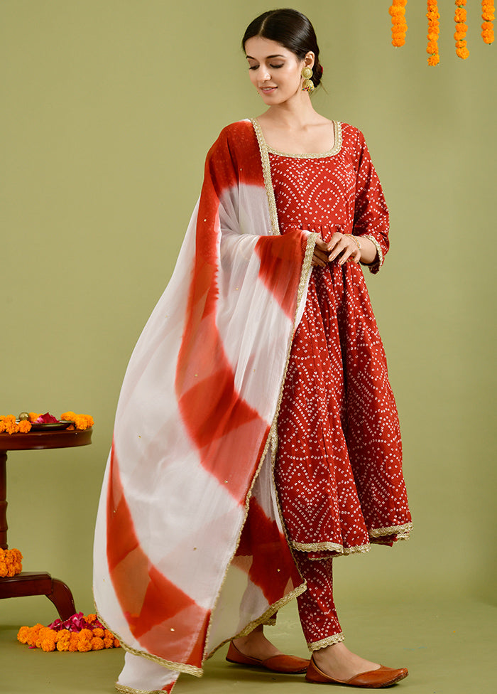 3 Pc Red Cotton Suit Set With Dupatta Clearance Best Store To Get