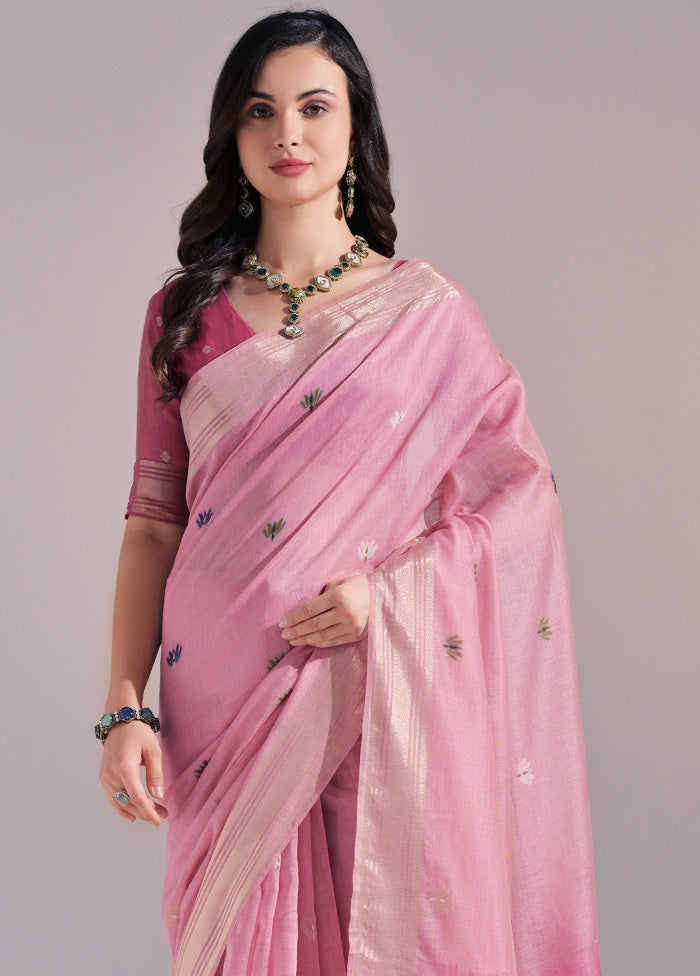 Pink Pure Cotton Saree With Blouse Piece Excellent Online