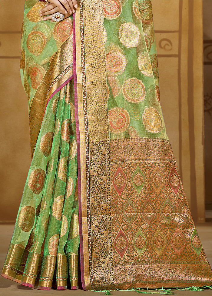 Green Organza Saree With Blouse Piece Sale Shop