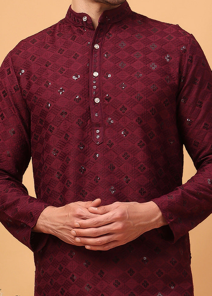 Maroon Viscose Embroidered Kurta Buy