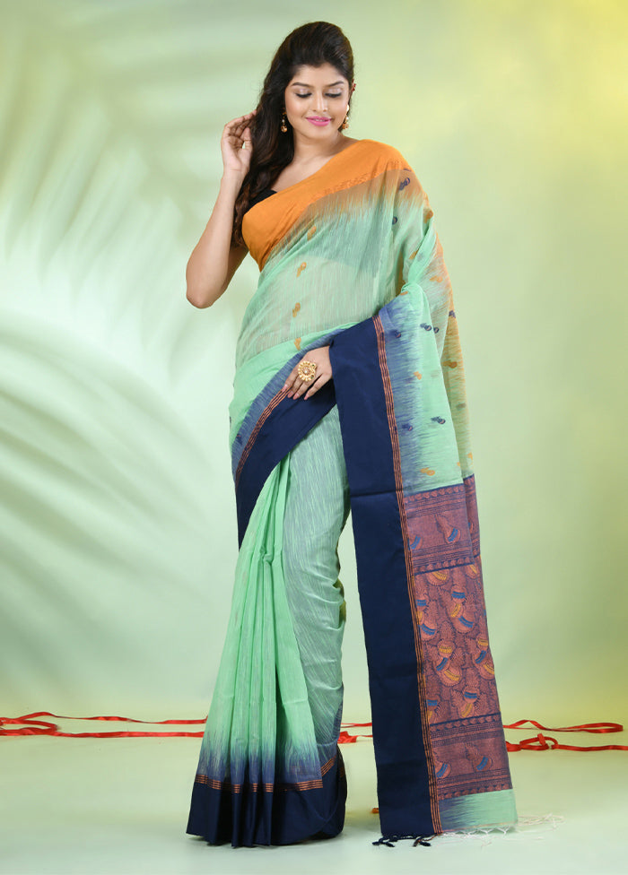 Light Green Pure Cotton Saree With Blouse Piece Cheap Sale Wholesale Pice