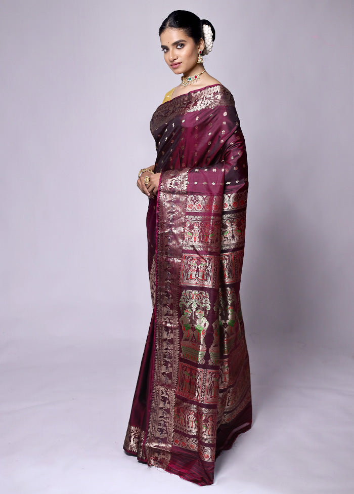 Maroon Handloom Baluchari Pure Silk Saree With Blouse Piece Outlet Websites