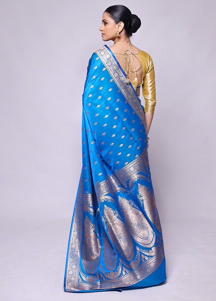 Blue Banarasi Silk Saree With Blouse Piece Cheap Manchester