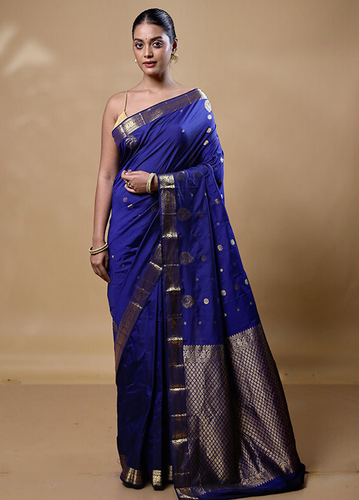 Blue Kanjivaram Silk Saree With Blouse Piece Cheap Low Pice Fee Shipping