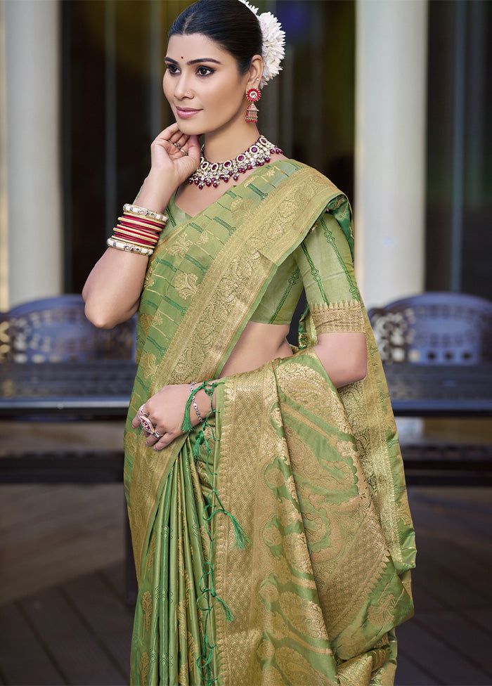 Green Satin Silk Saree With Blouse Piece With Paypal Low Pice