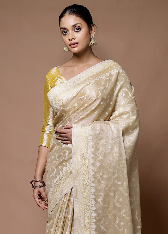 Cream Tissue Silk Saree With Blouse Piece Discounts Cheap Pice