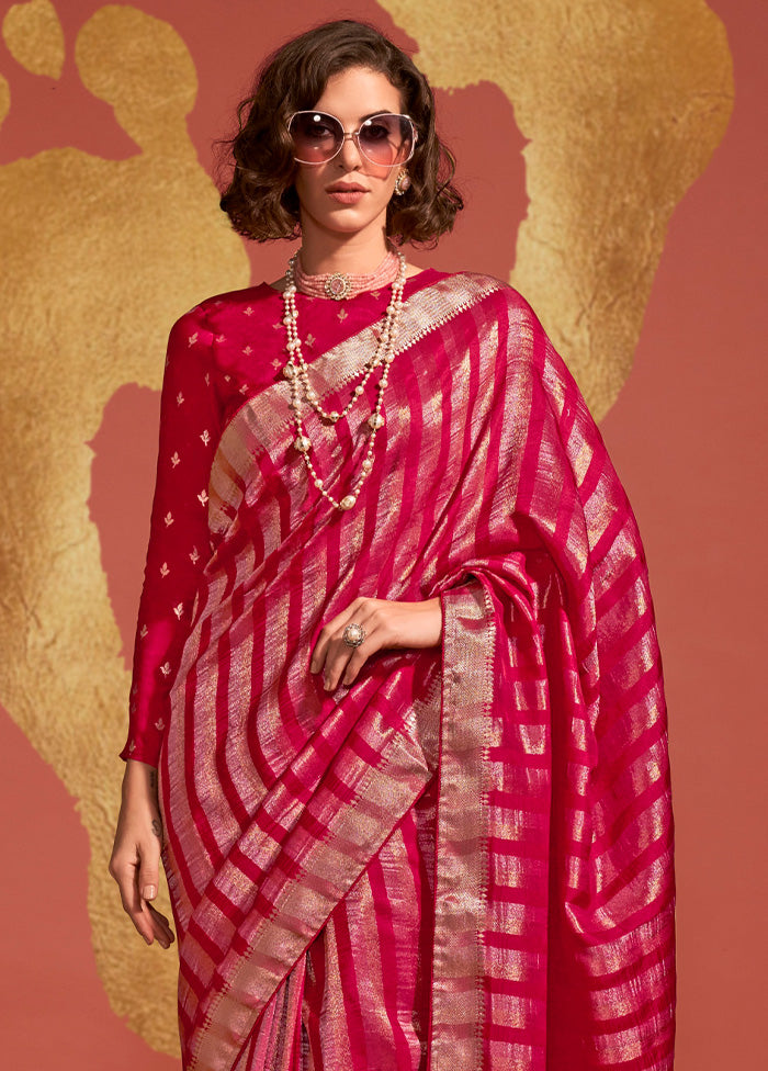 Pink Spun Silk Saree With Blouse Piece Sale Authentic