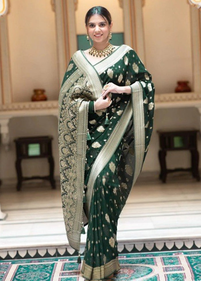 Green Banarasi Silk Saree With Blouse Piece Popular Cheap Online