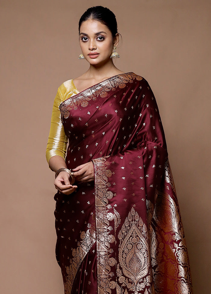 Maroon Banarasi Silk Saree With Blouse Piece Pre Order