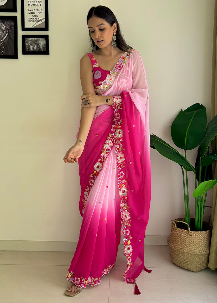 Pink Georgette Saree With Blouse Piece Low Pice Cheap Online