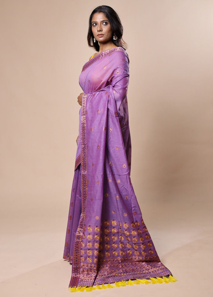 Purple Assam Silk Saree With Blouse Piece Cheap Exclusive