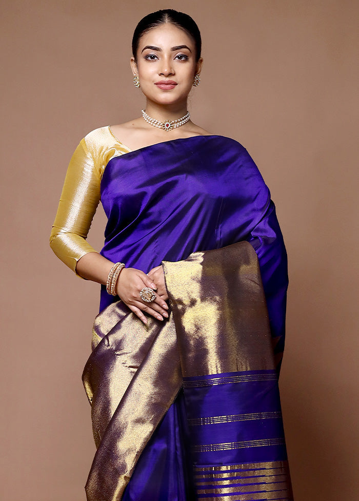 Blue Handloom Kanchipuram Pure Silk Saree With Blouse Piece Visit For Sale