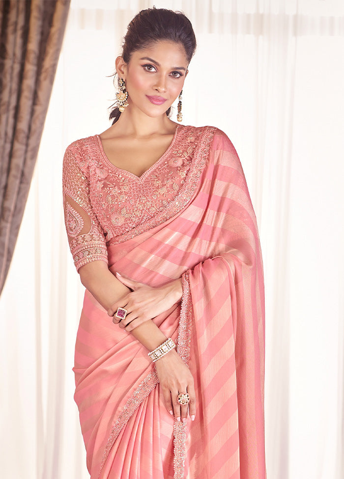 Peach Chiffon Silk Saree With Blouse Piece Factory Outlet Cheap Pice