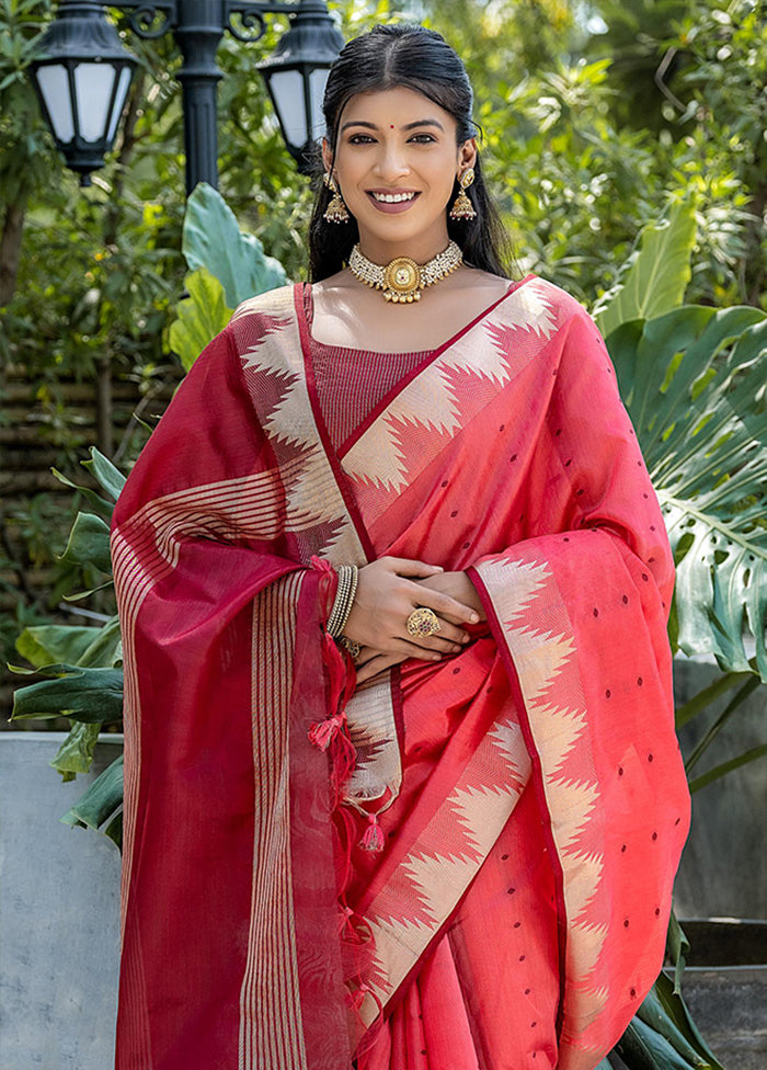 Coral Tussar Silk Saree With Blouse Piece Cheap Online Store