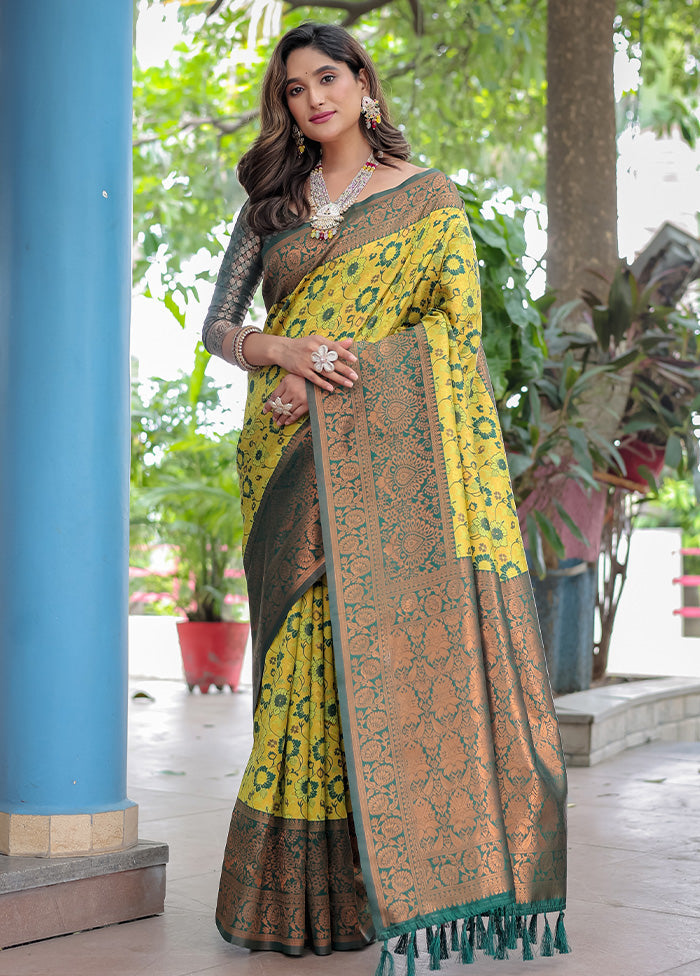 Mehendi Banarasi Silk Saree With Blouse Piece Outlet Release Dates