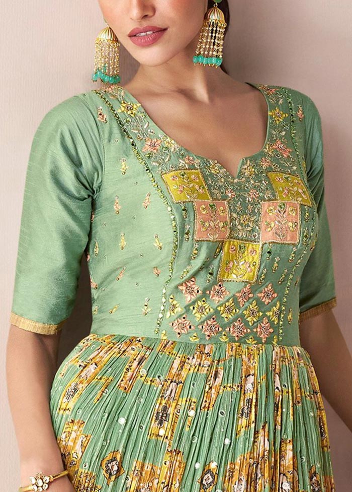 3 Pc Light Green Semi Stitched Georgette Suit Set Free Shipping Online