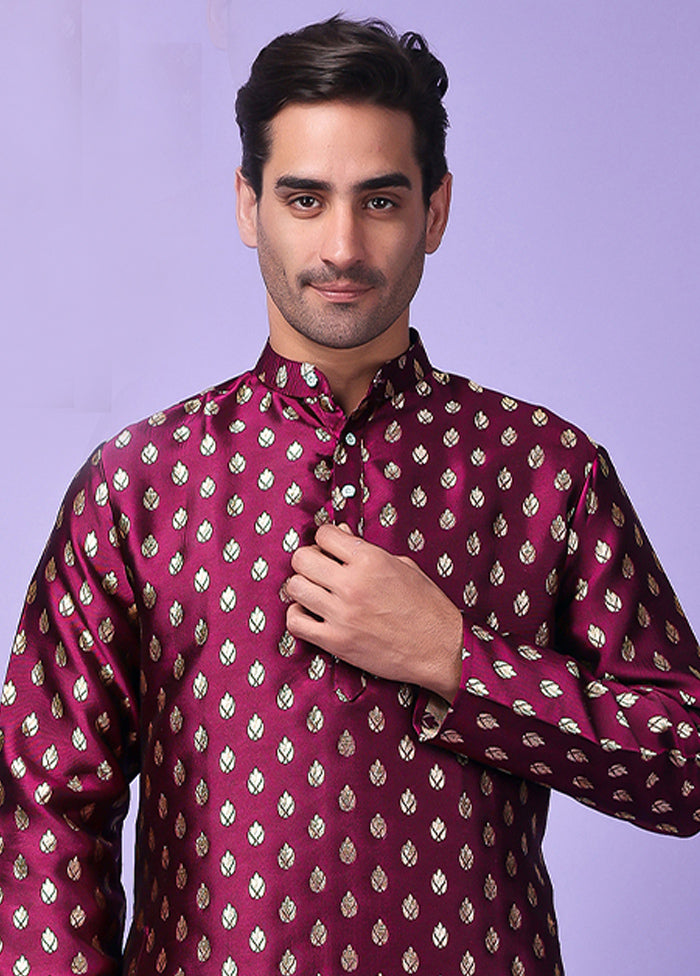 Purple Silk Jacquard Knee Length Kurta Online Cheap Online