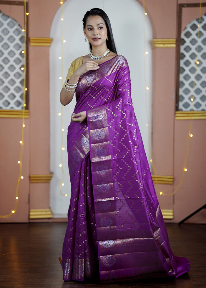 Purple Handloom Dupion Pure Silk Saree With Blouse Piece Outlet Genuine