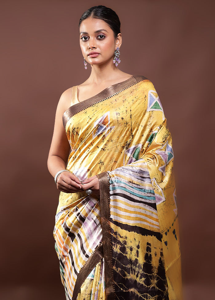 Yellow Handloom Tussar Pure Silk Saree With Blouse Piece Recommend Sale Online