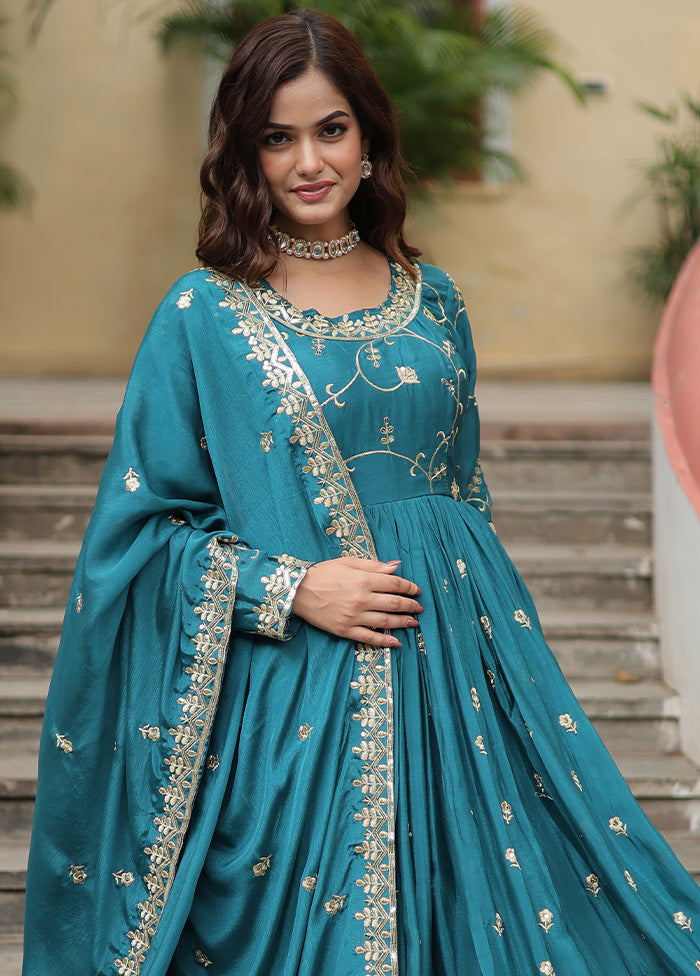 3 Pc Blue Readymade Silk Suit Set Amazon Sale Online