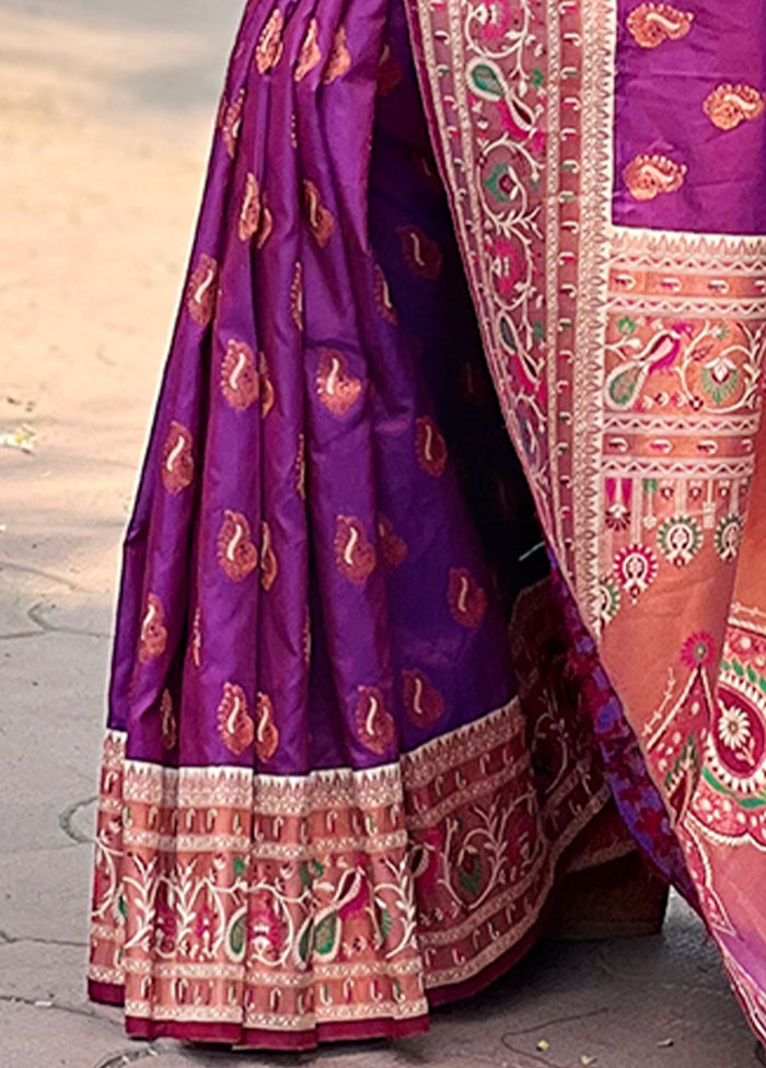 Purple Dupion Silk Saree With Blouse Piece Cost Cheap Pice