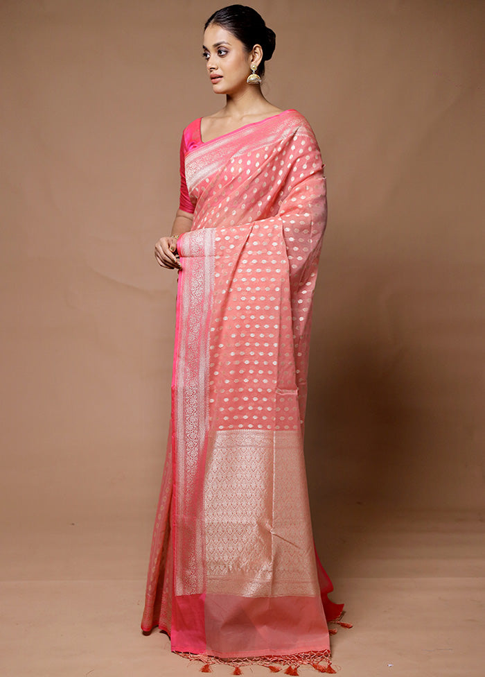 Pink Kora Silk Saree With Blouse Piece Amazing Pice