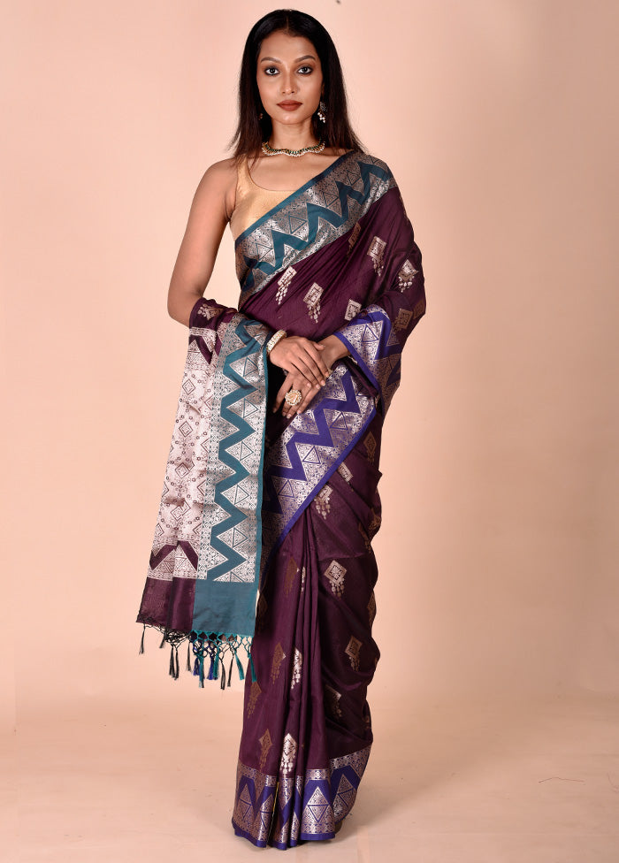 Purple Cotton Saree With Blouse Piece Free Shipping Pay With Visa