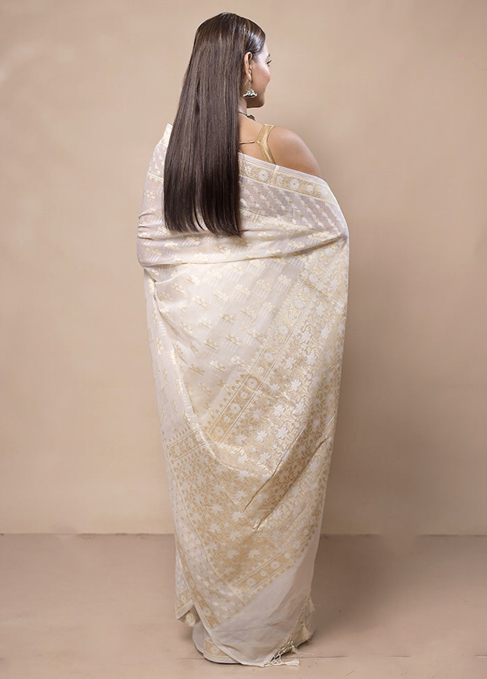 White Kora Silk Saree With Blouse Piece Manchester Great Sale Cheap Pice