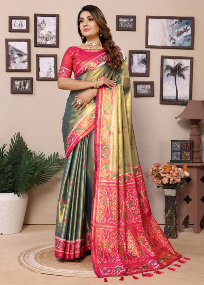 Olive Green Banarasi Silk Saree With Blouse Piece Discount Low Shipping Fee