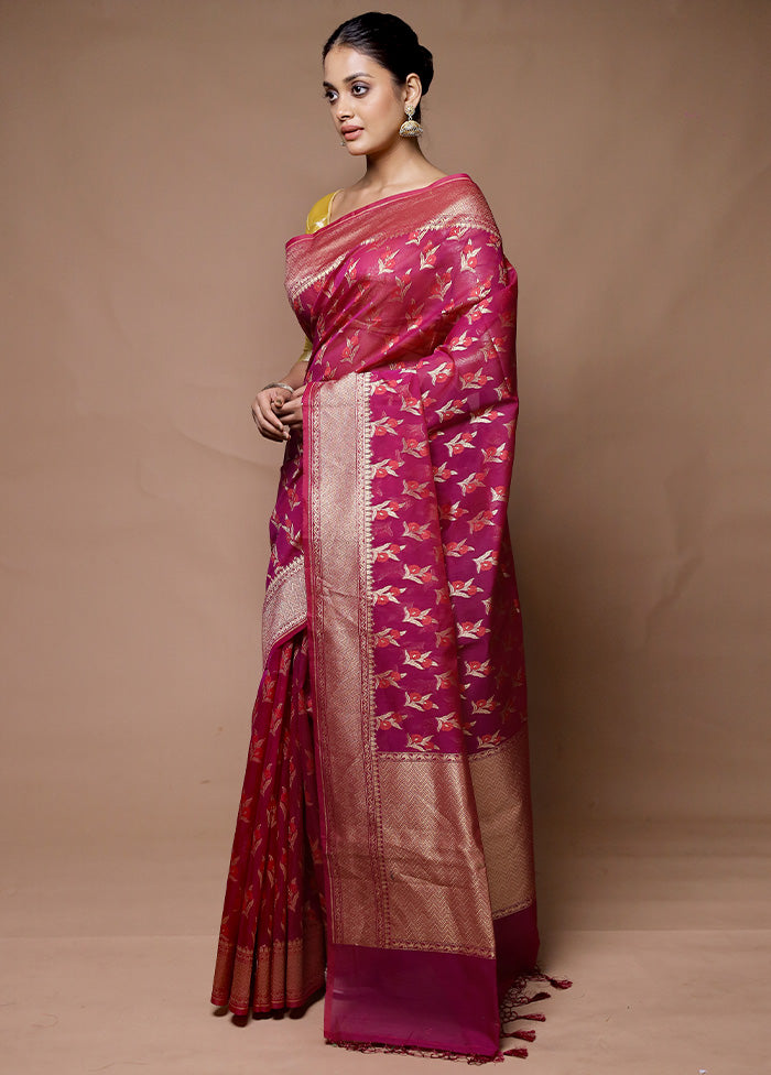 Pink Kora Silk Saree With Blouse Piece Sale Supply