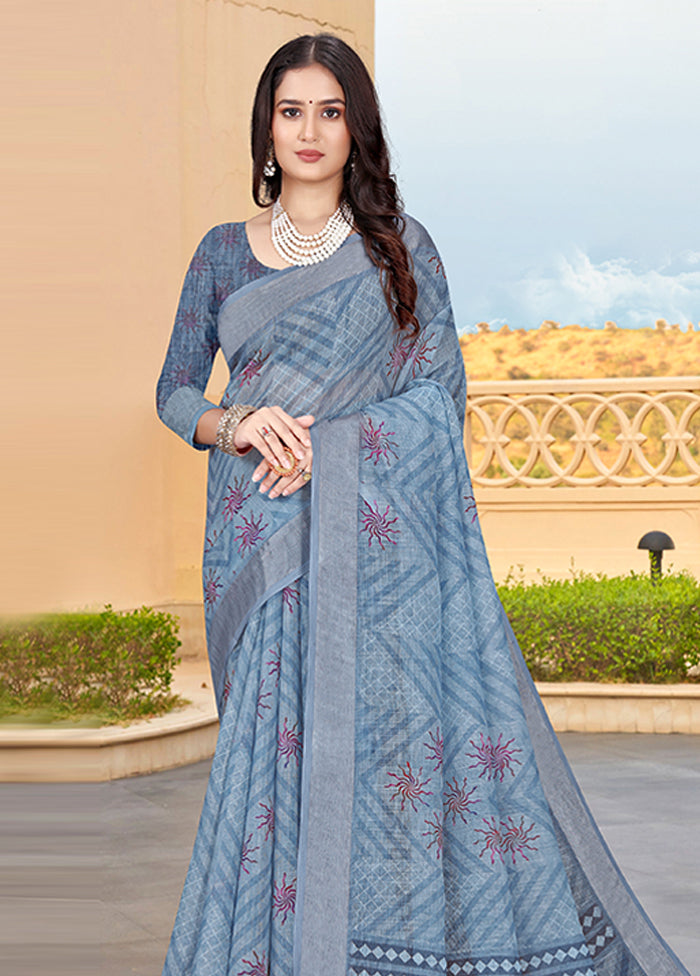 Grey Linen Silk Saree With Blouse Piece Extremely For Sale