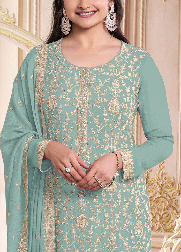 3 Pc Green Semi Stitched Georgette Suit Set 2025 Newest Sale Online