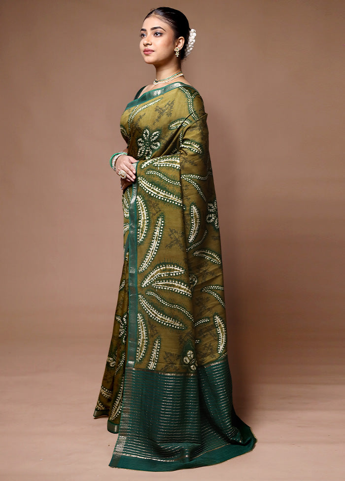 Green Chanderi Cotton Saree With Blouse Piece In China