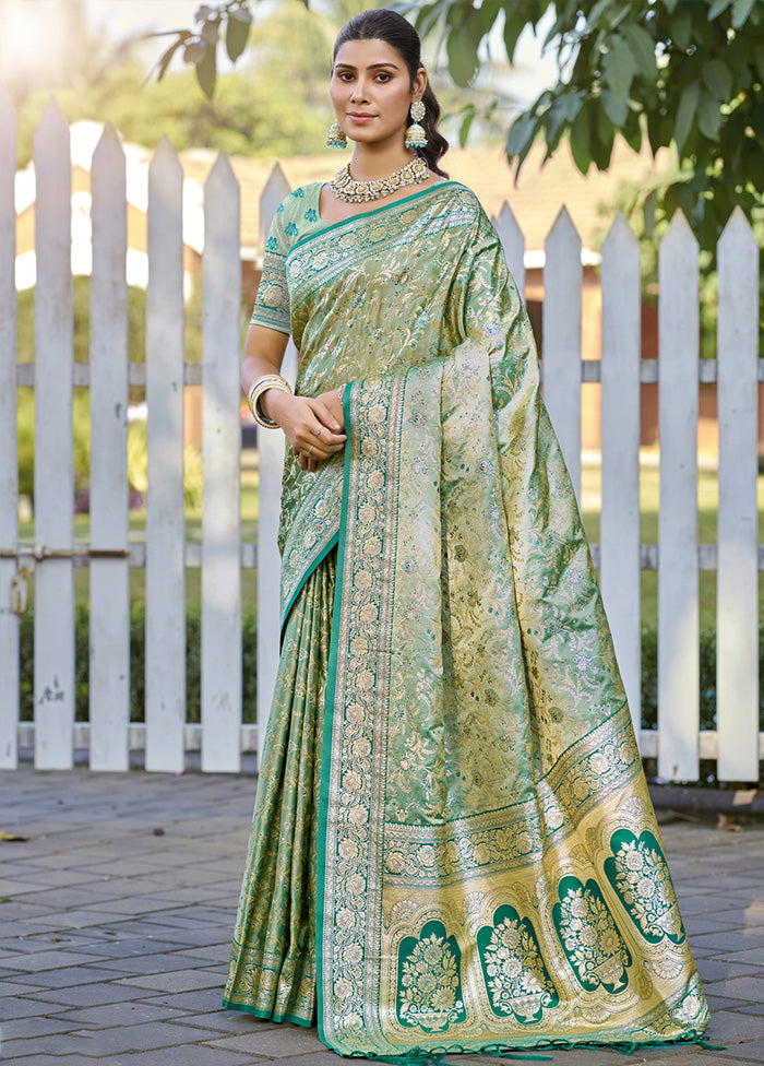 Green Spun Silk Saree With Blouse Piece Free Shipping Best Seller