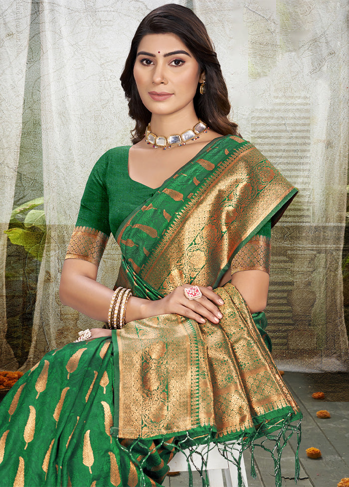 Green Spun Silk Saree With Blouse Piece Clearance Official