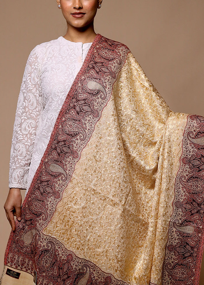 Golden Butta Work With Zari Woven Border Shawl Clearance Cheap Online