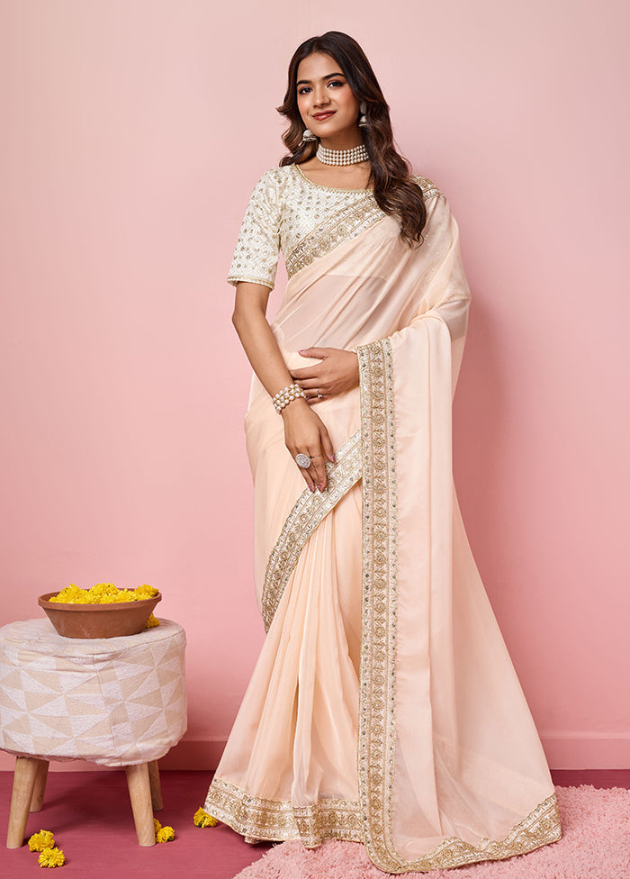 Peach Organza Saree With Blouse Piece Low Shipping Fee Online